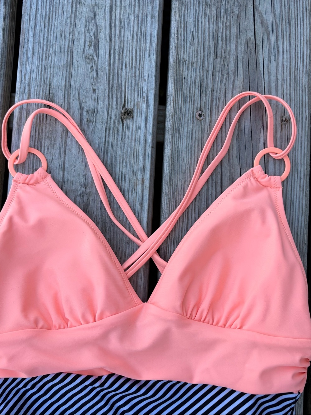 Cupshe One Piece Swimsuit Womens S Mixed Print Peach Black White Striped - Picture 2 of 8